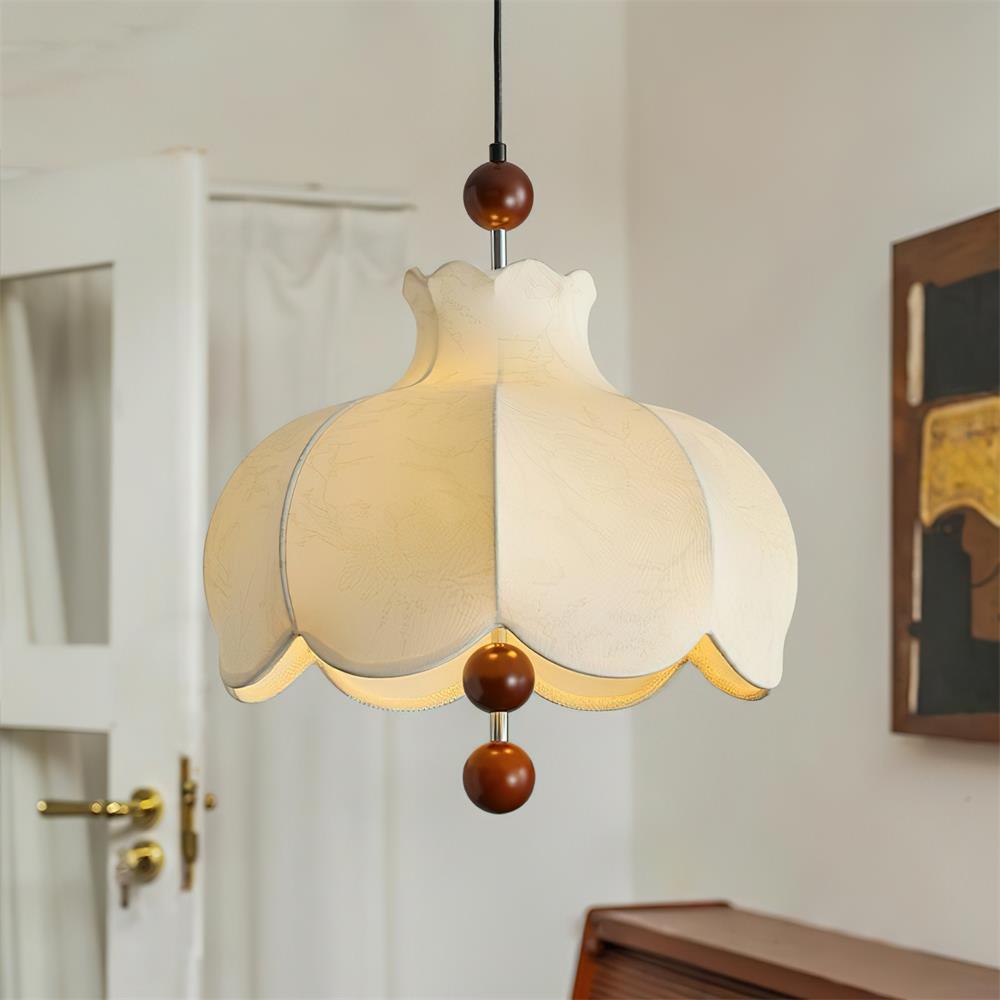 Oria Suspension avec abat-jour en tissu et accents en bois, style vintage, pour salon