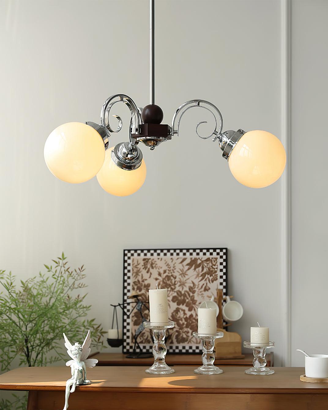 Kotter Lustre Crème Bras Courbés en Nickel Satiné Sculptural