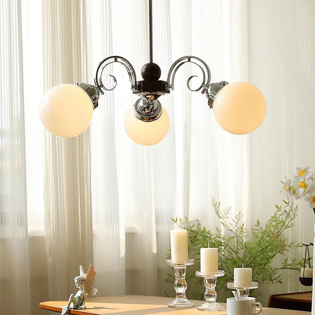 Kotter Lustre Crème Bras Courbés en Nickel Satiné Sculptural