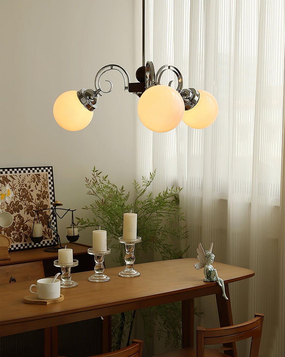Kotter Lustre Crème Bras Courbés en Nickel Satiné Sculptural