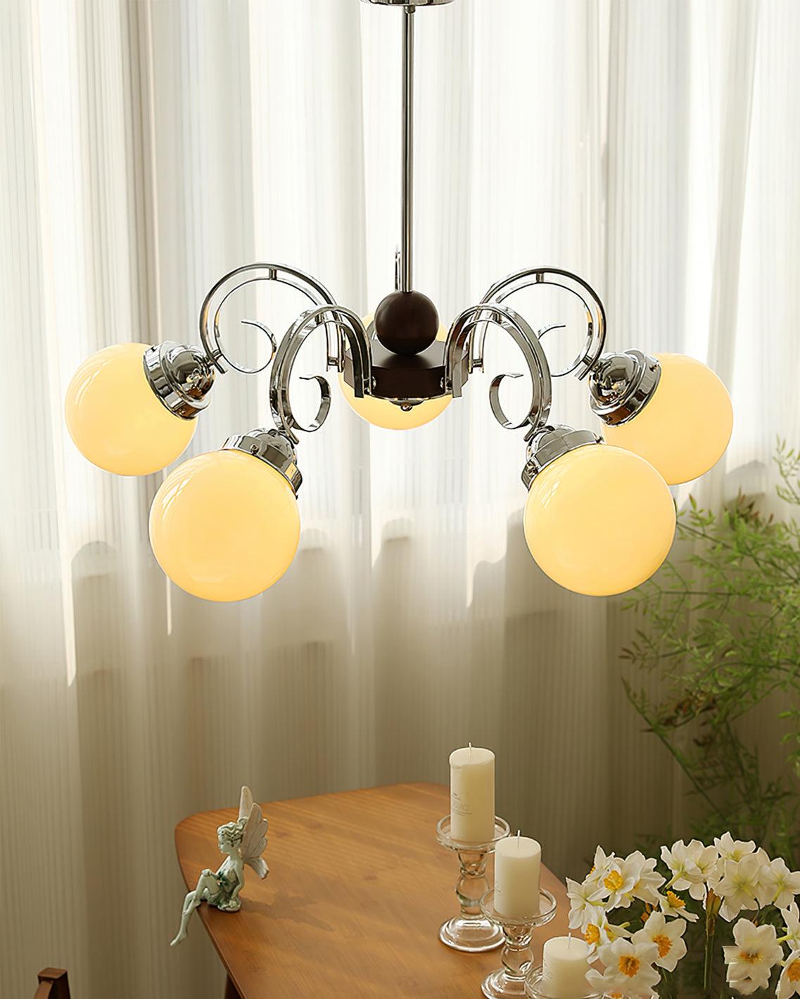 Kotter Lustre Crème Bras Courbés en Nickel Satiné Sculptural