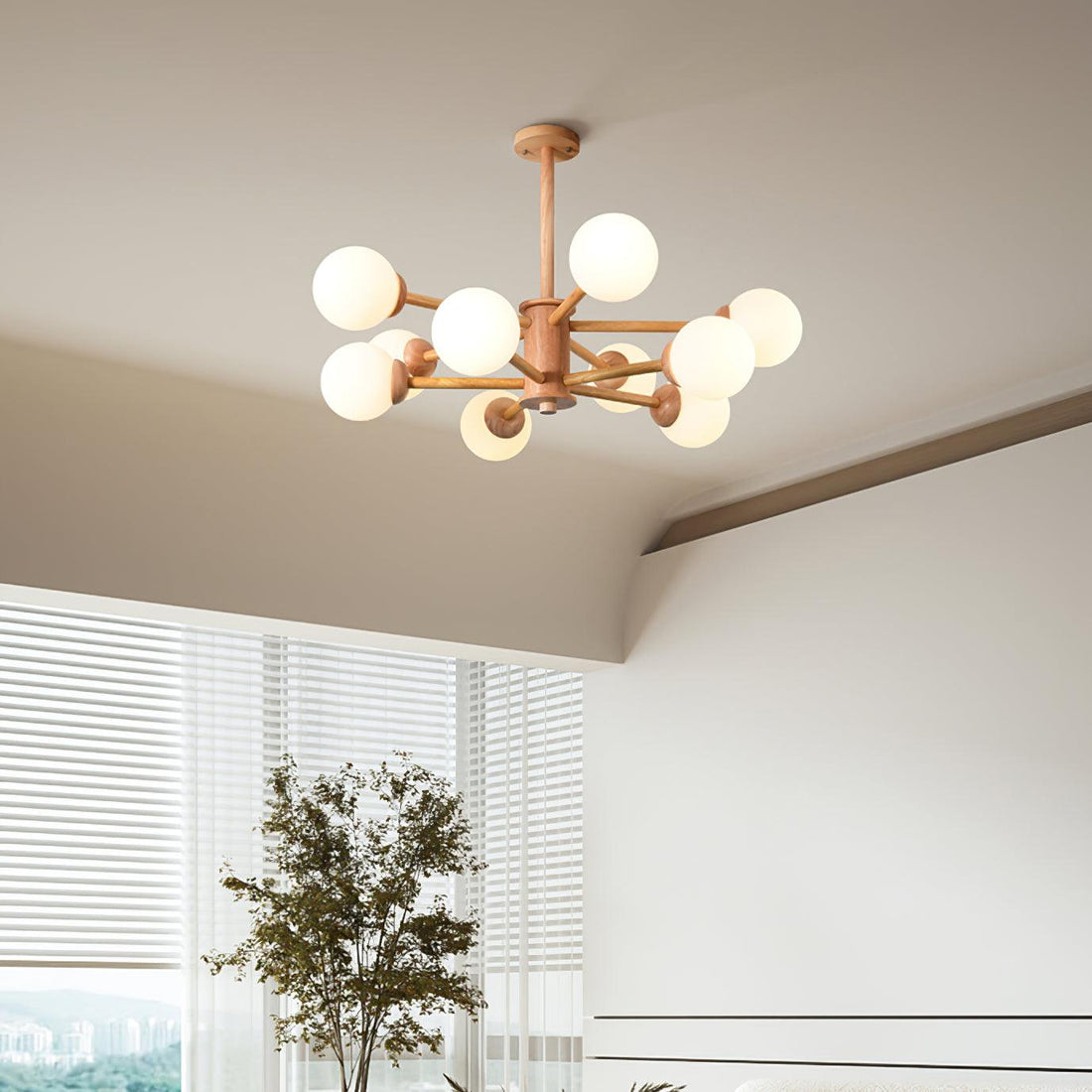 Lustra Lustre en Bois Globe Minimaliste Naturel