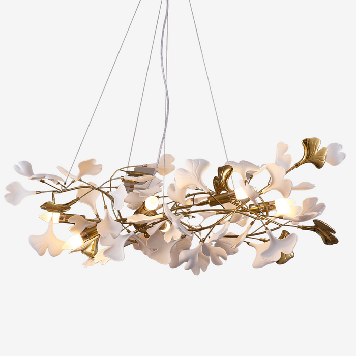 Davor Lustre Suspension Feuille Artistic Design. Métal/Céramique. Blanc. Salon