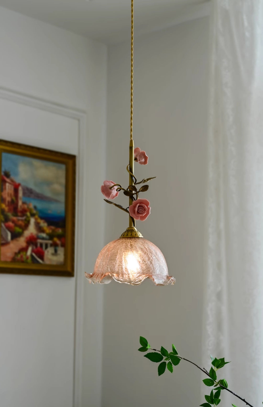 Ilsoris Suspension Céramique Verre Rose Créativité Individuelle