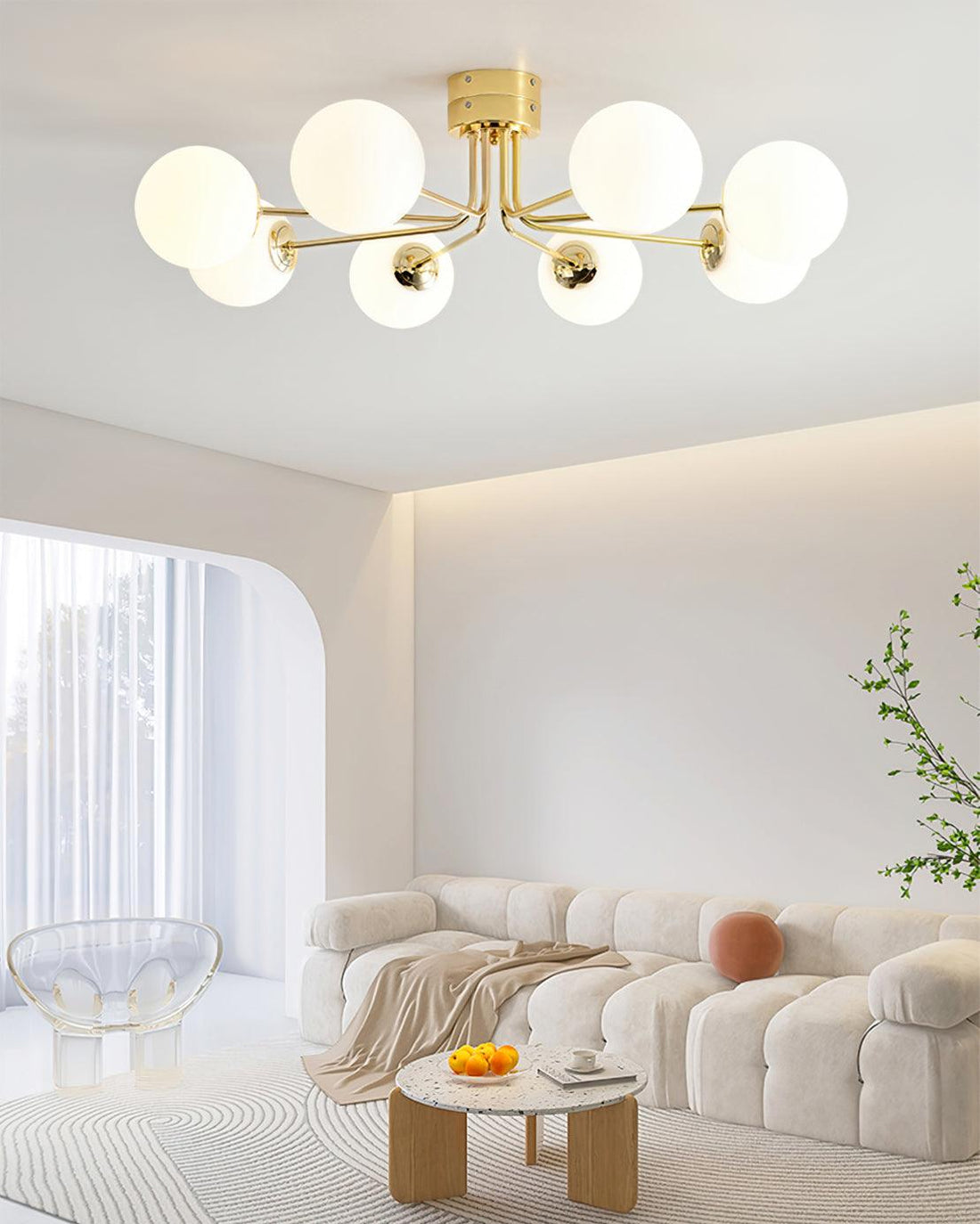 Lustra Plafonnier Globe Blanc Doré