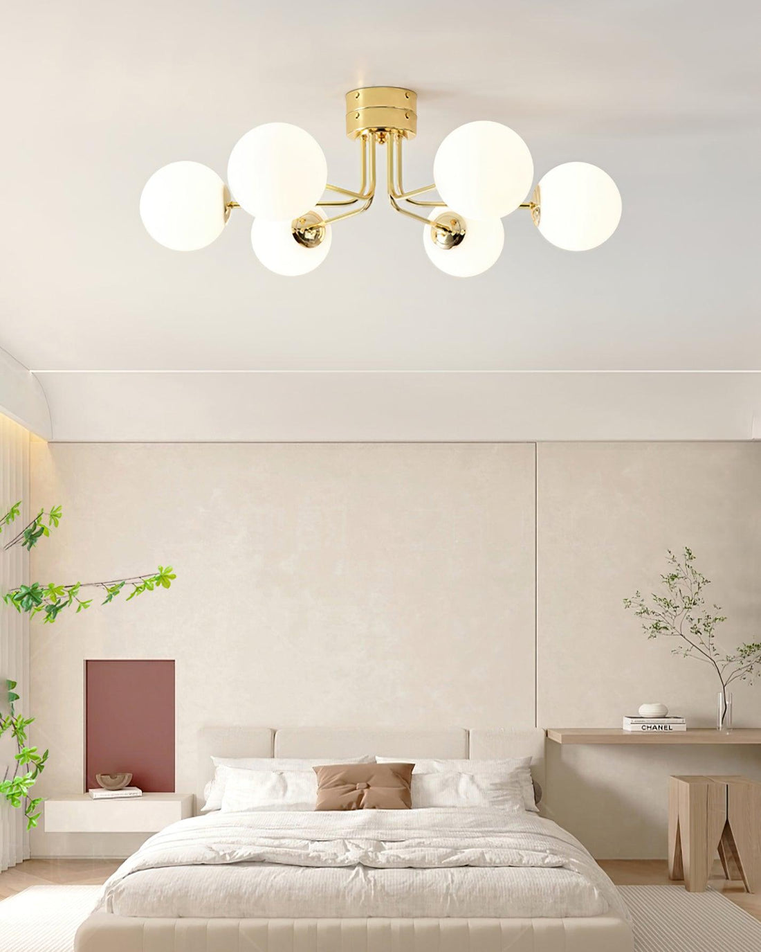 Lustra Plafonnier Globe Blanc Doré