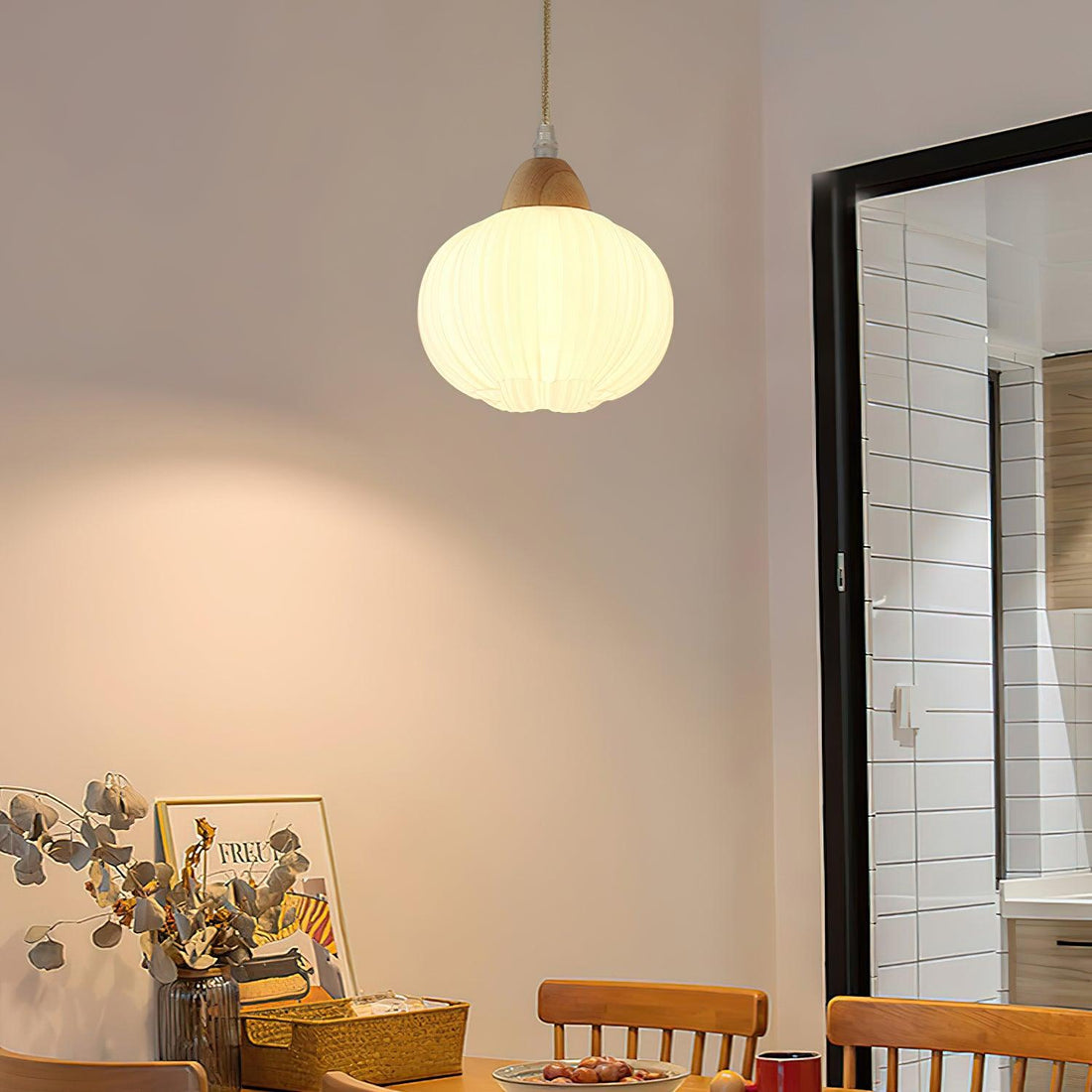 Pumpkin Suspension Lampe en Bois Moderne
