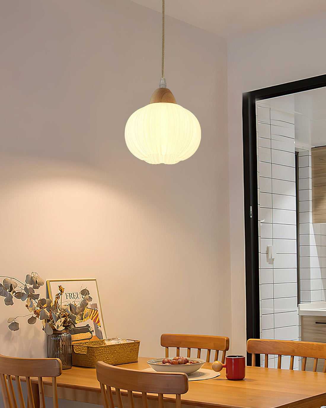 Pumpkin Suspension Lampe en Bois Moderne