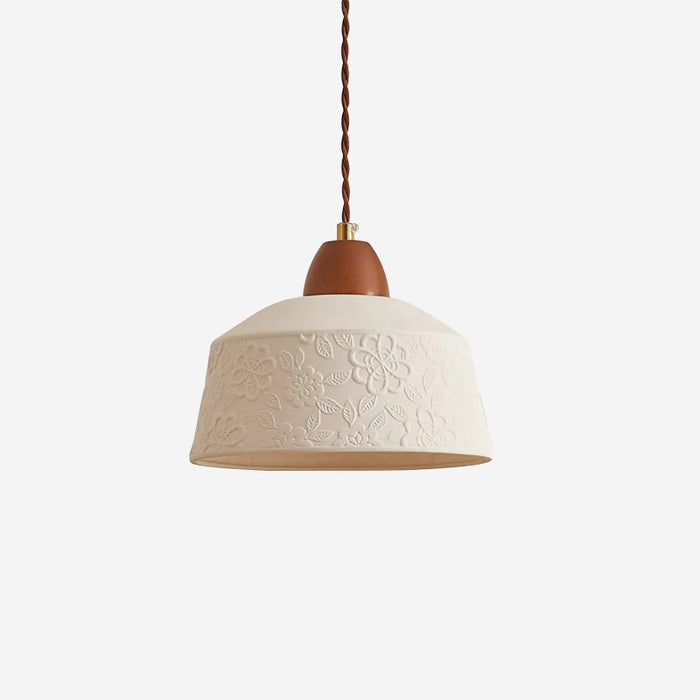 Suspension Tambour en Céramique Texturée Bois de Noyer Rétro