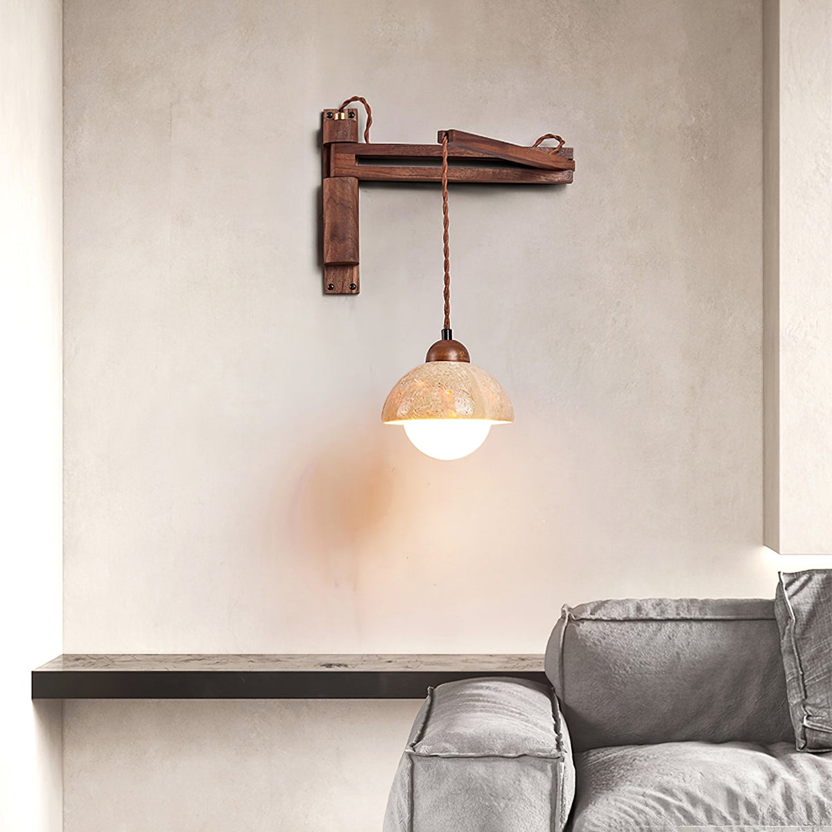 Fossil Travertine Swing Arm Wall Lamp Plug-in
