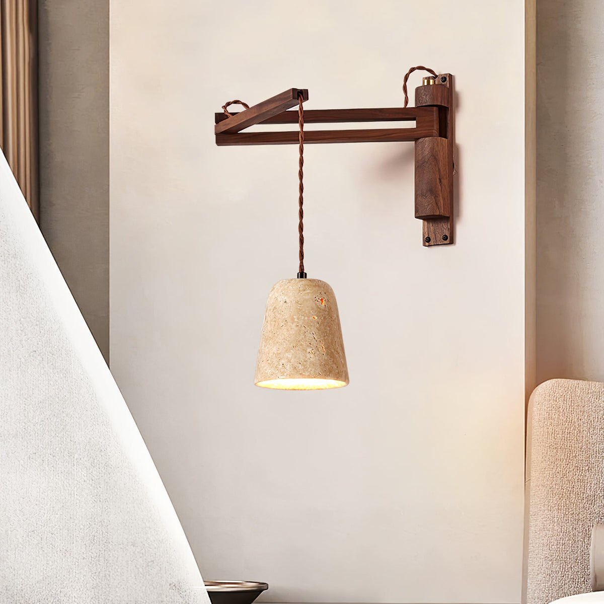Fossil Travertine Swing Arm Wall Lamp Plug-in