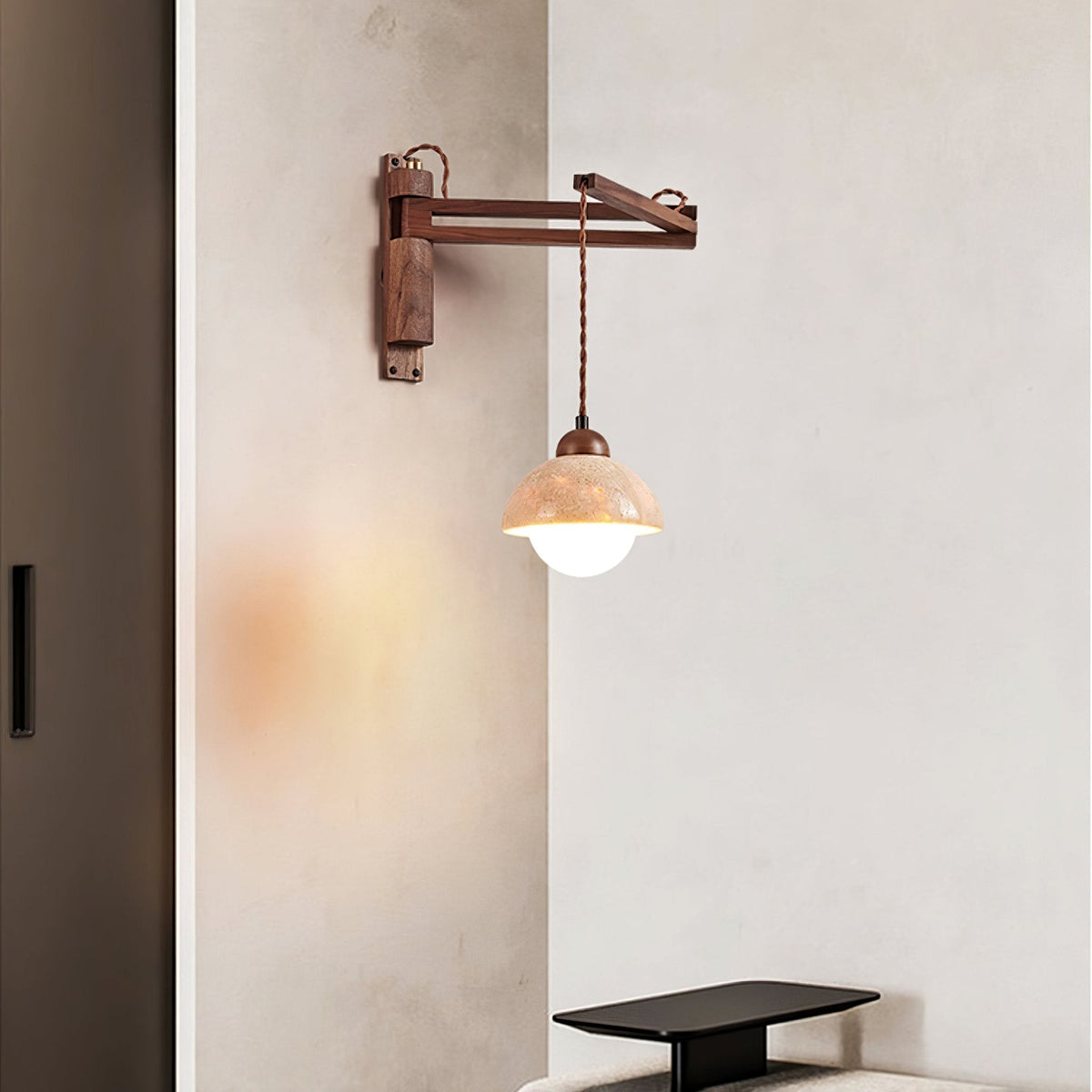 Fossil Travertine Swing Arm Wall Lamp Plug-in