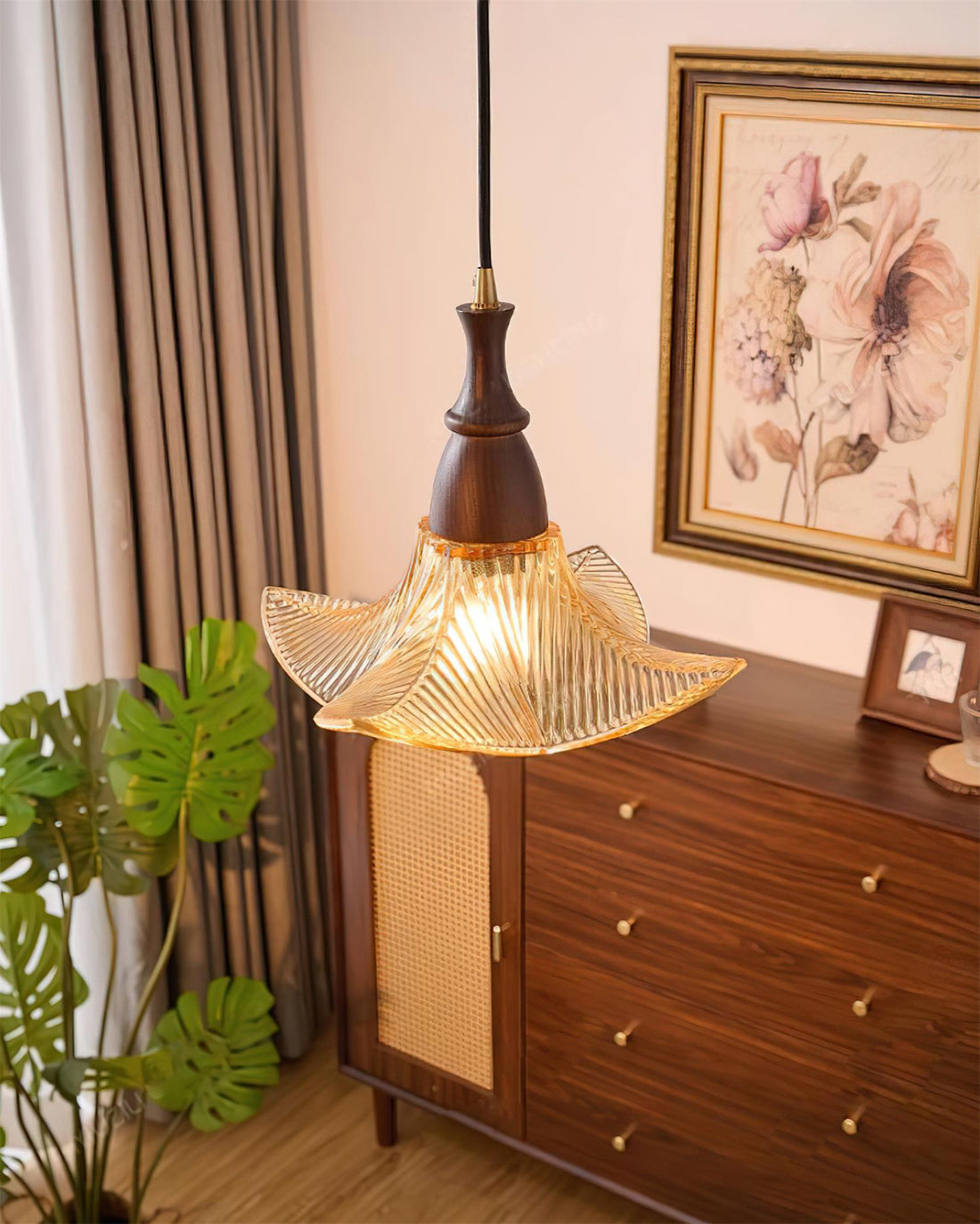 Lila Suspension Lampe en Verre Pliée Verte Vintage