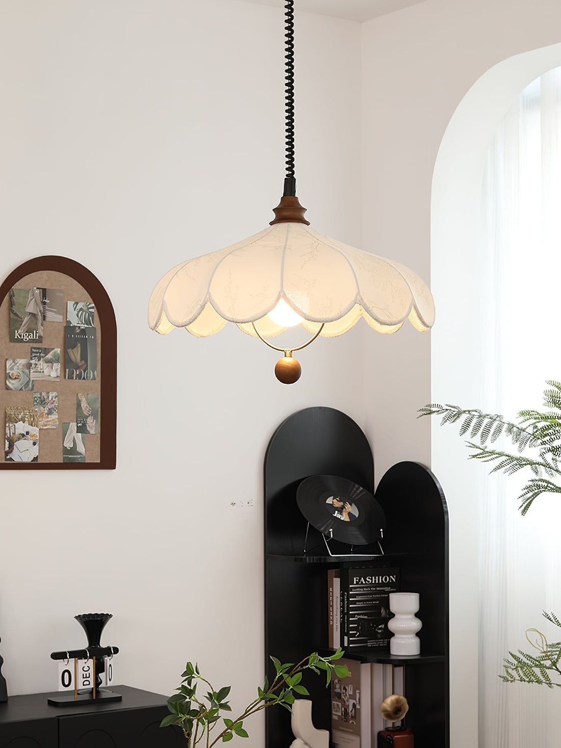 Solarn Suspension Lampe en Tissu et Bois