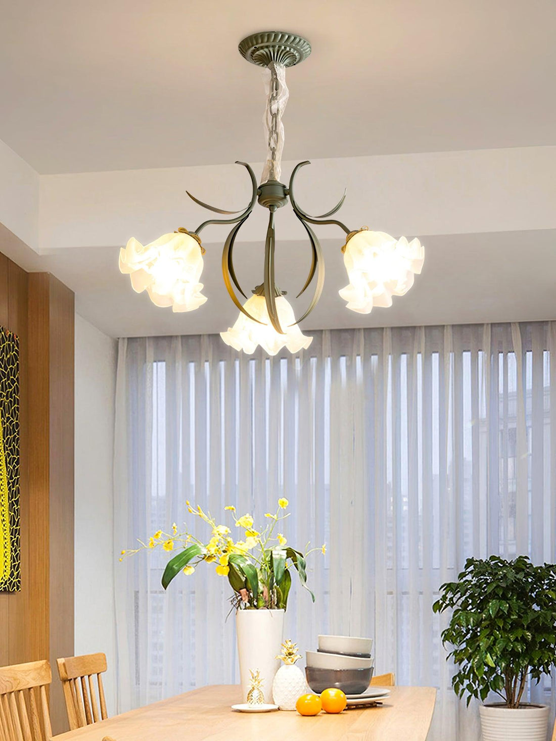 Lustra Lustre Fleur avec Pétales et Feuilles