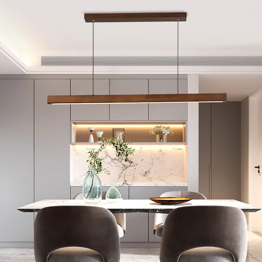 Elowen Suspension linéaire minimaliste en bois