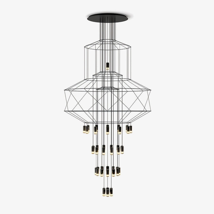 Lustra Lustre Lignes Noir Structure Métallique LED