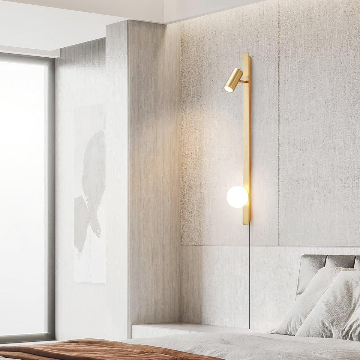 Evlaeiel Long Arm Plug-in Brass Glass Wall Light