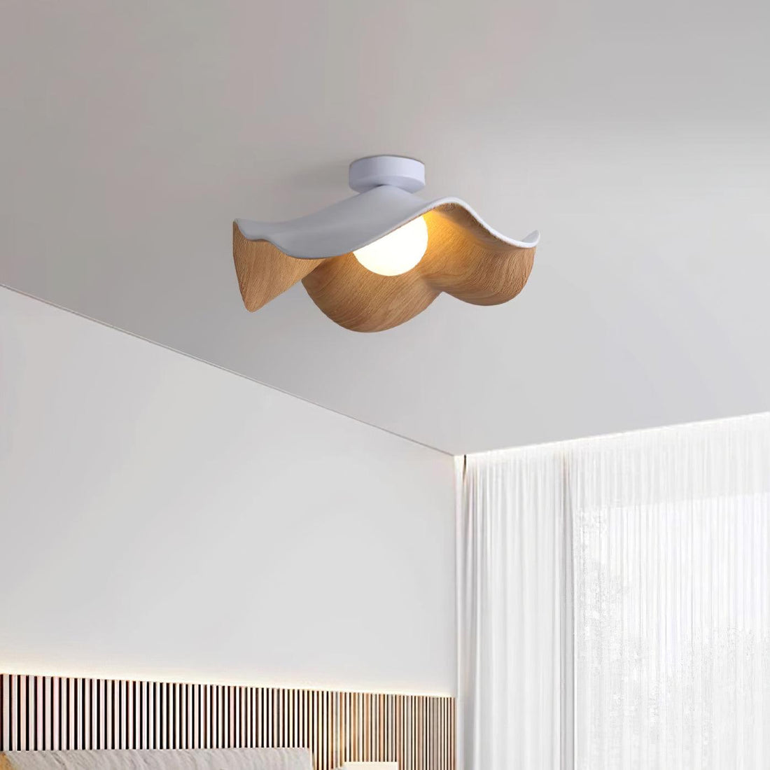 Solara Plafonnier Feuille de Lotus avec finition bois et blanc