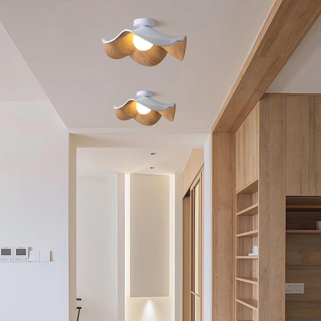 Solara Plafonnier Feuille de Lotus avec finition bois et blanc
