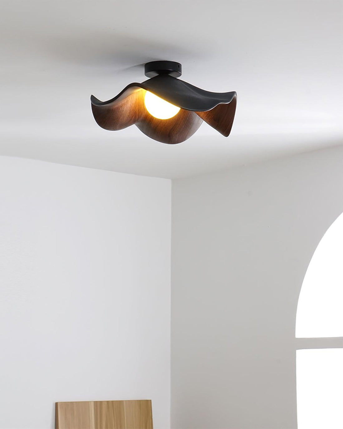 Solara Plafonnier Feuille de Lotus avec finition bois et blanc