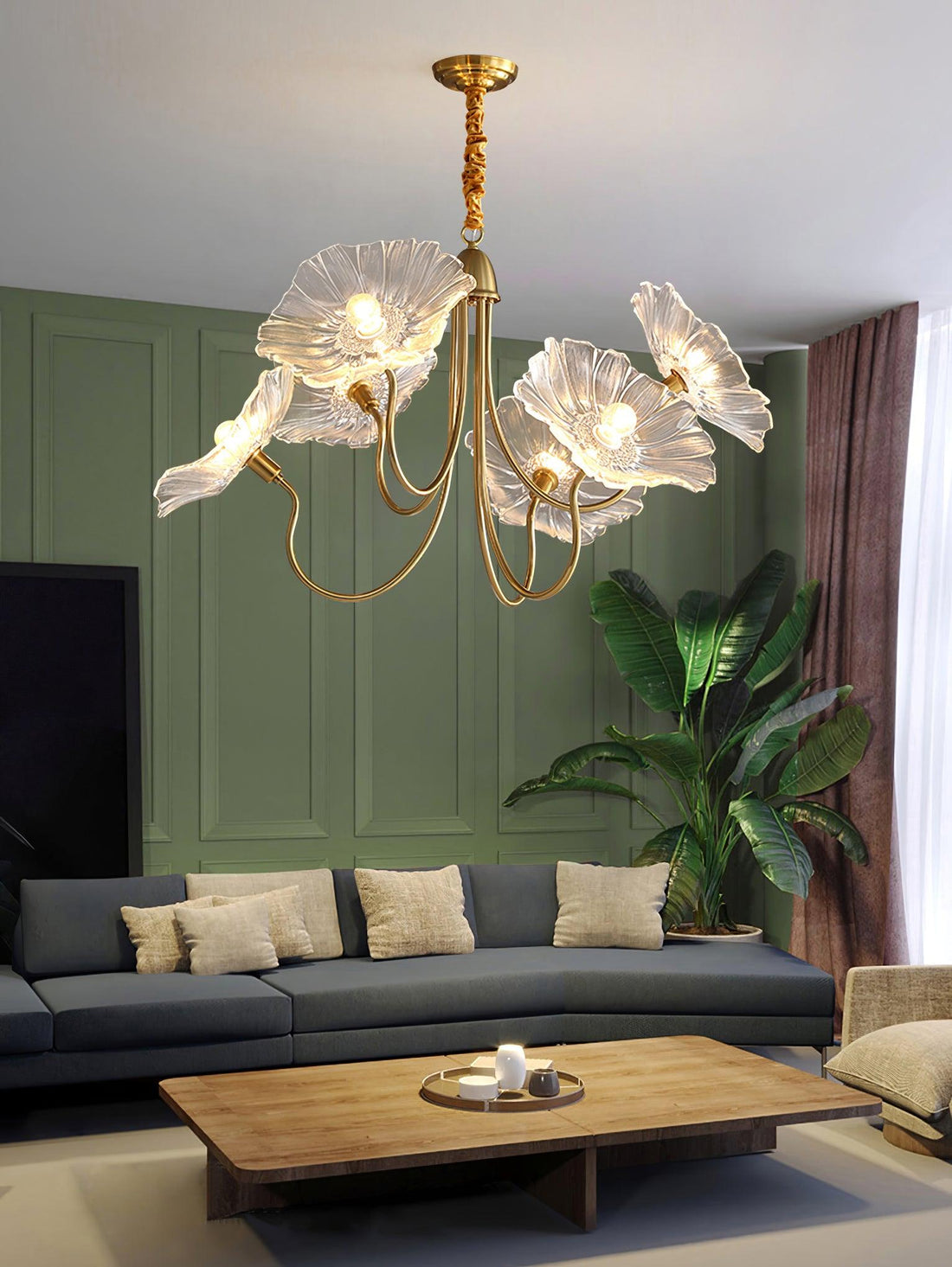 Lustra Lustre Feuille de Lotus en Verre