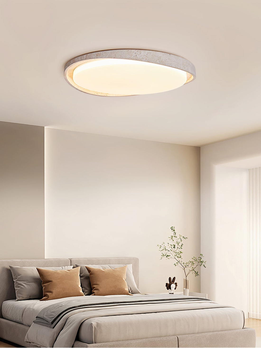 Vanoren Lampe Plafonnier à Cadre Ovale en Travertin