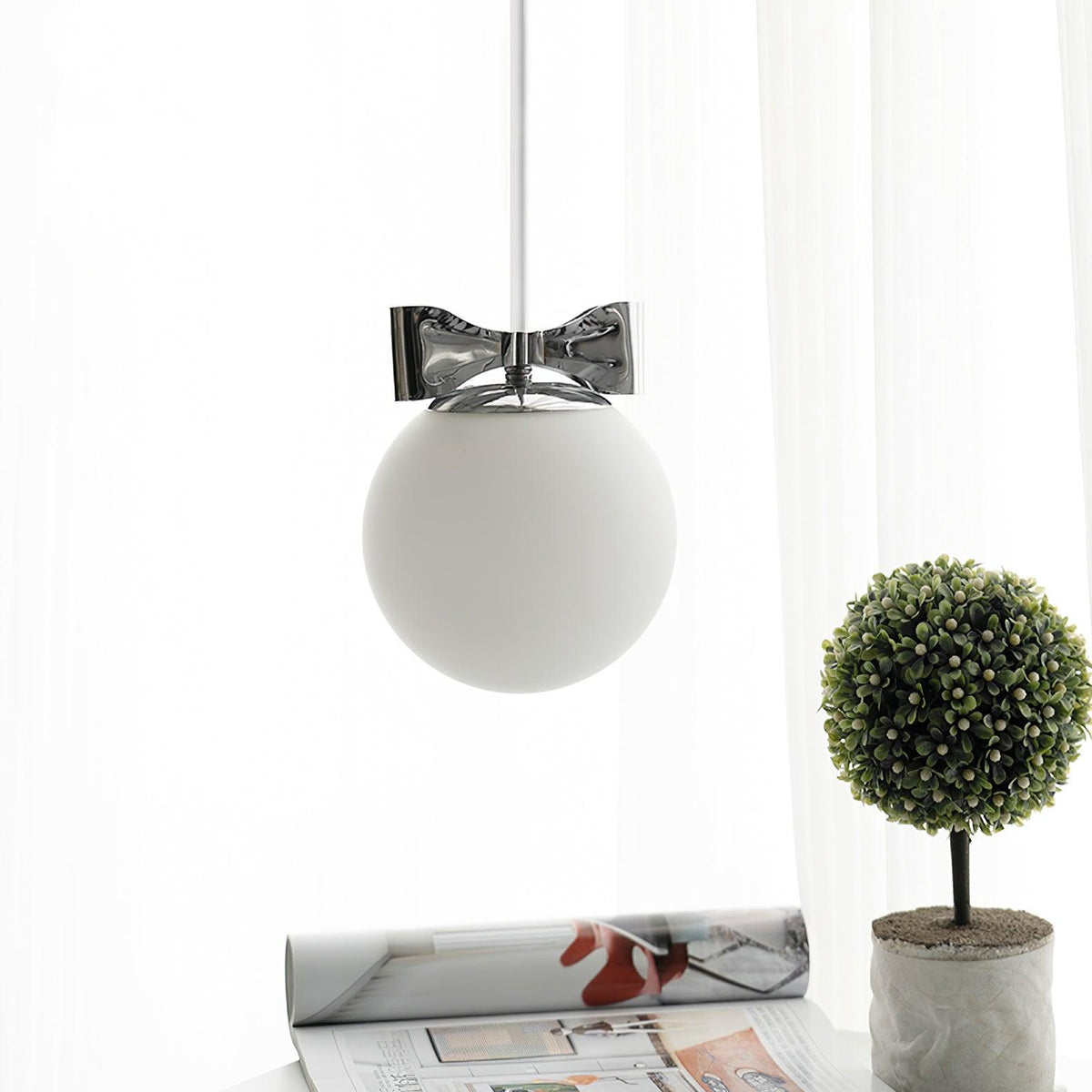 Luna Lampe Suspendue Globe en Verre Accent Chromé Minimaliste