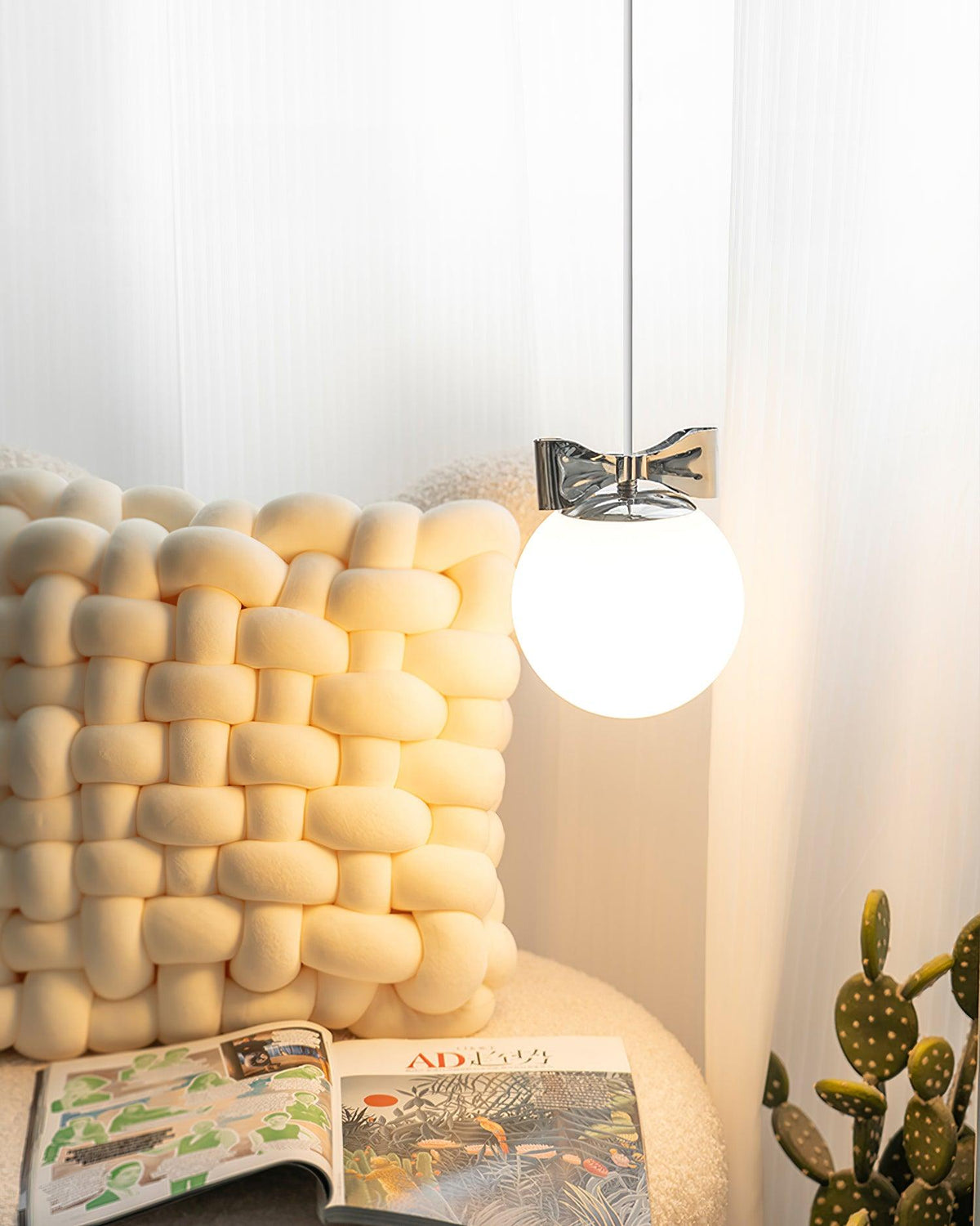 Luna Lampe Suspendue Globe en Verre Accent Chromé Minimaliste