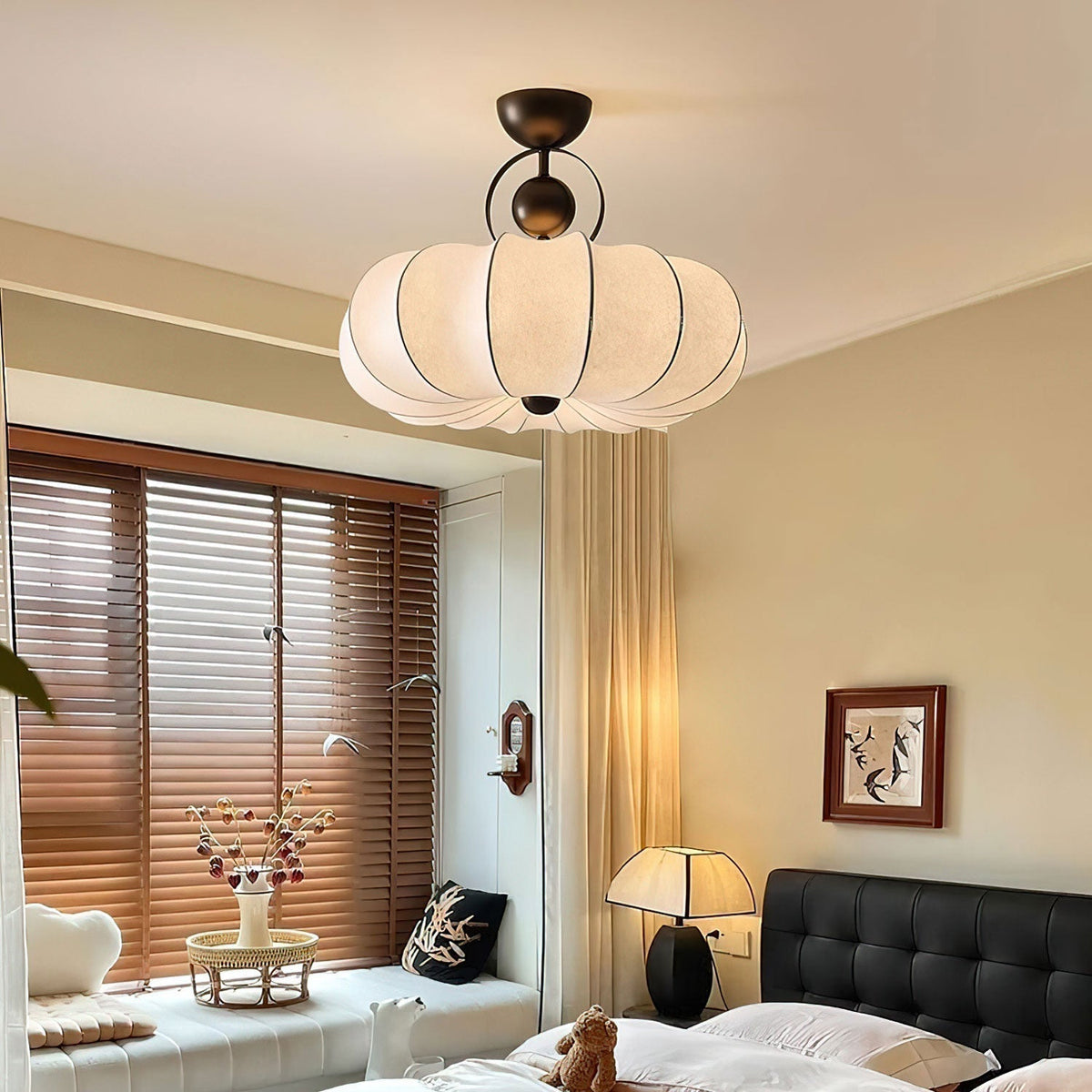 Yunshui Pétale Tissu Bronze Suspension Lumière