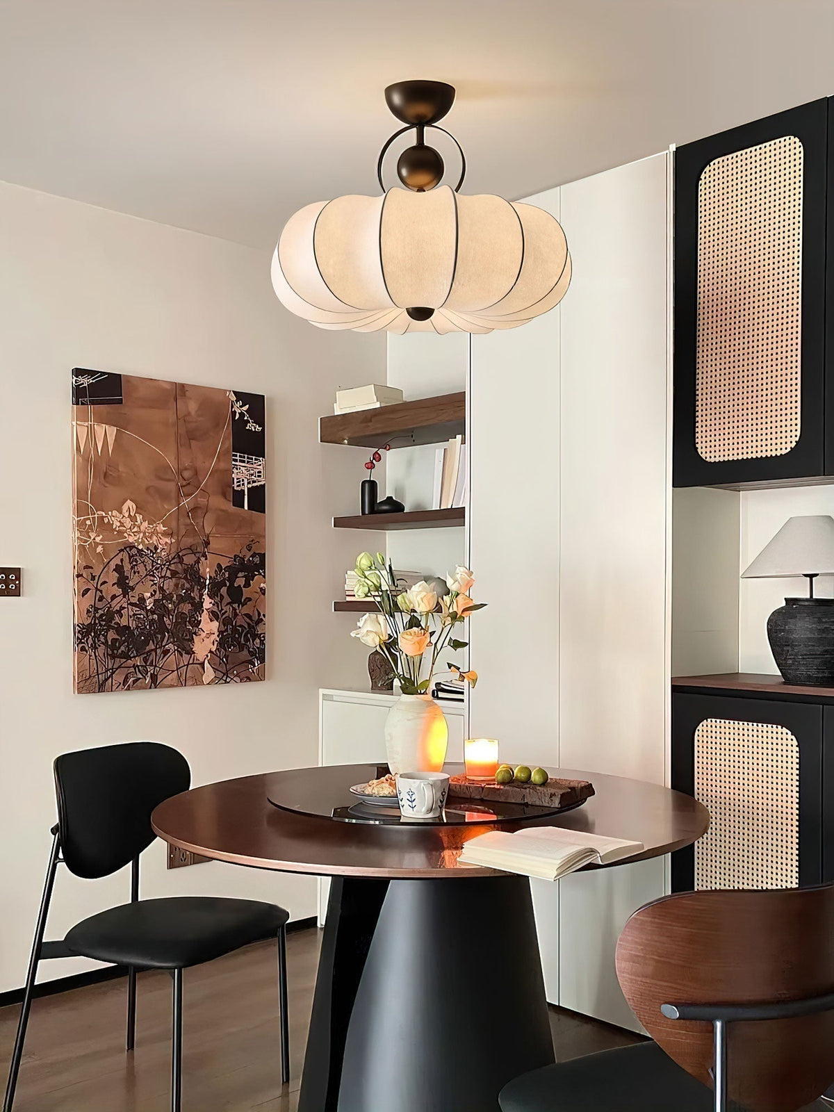 Yunshui Pétale Tissu Bronze Suspension Lumière