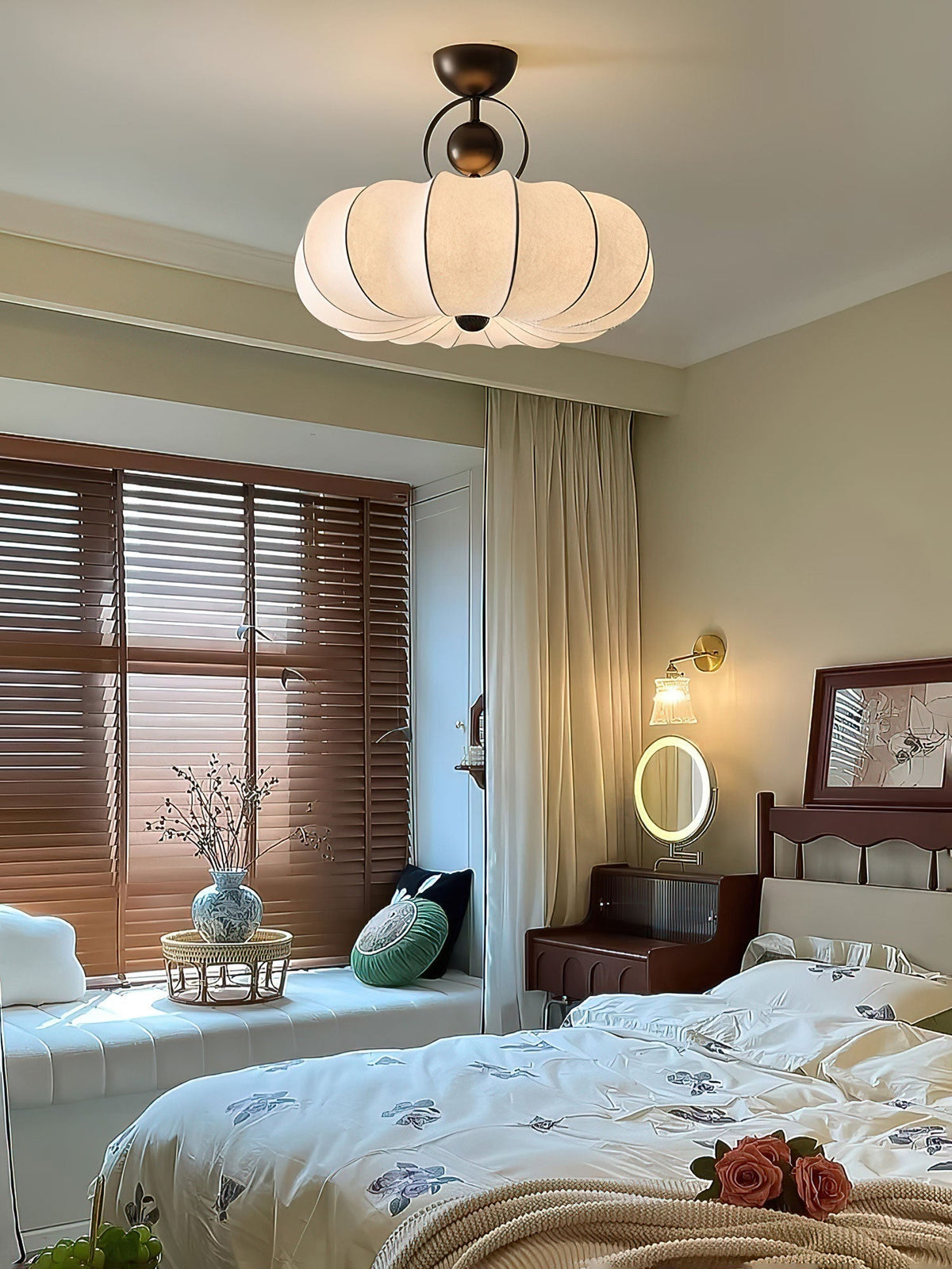 Yunshui Pétale Tissu Bronze Suspension Lumière
