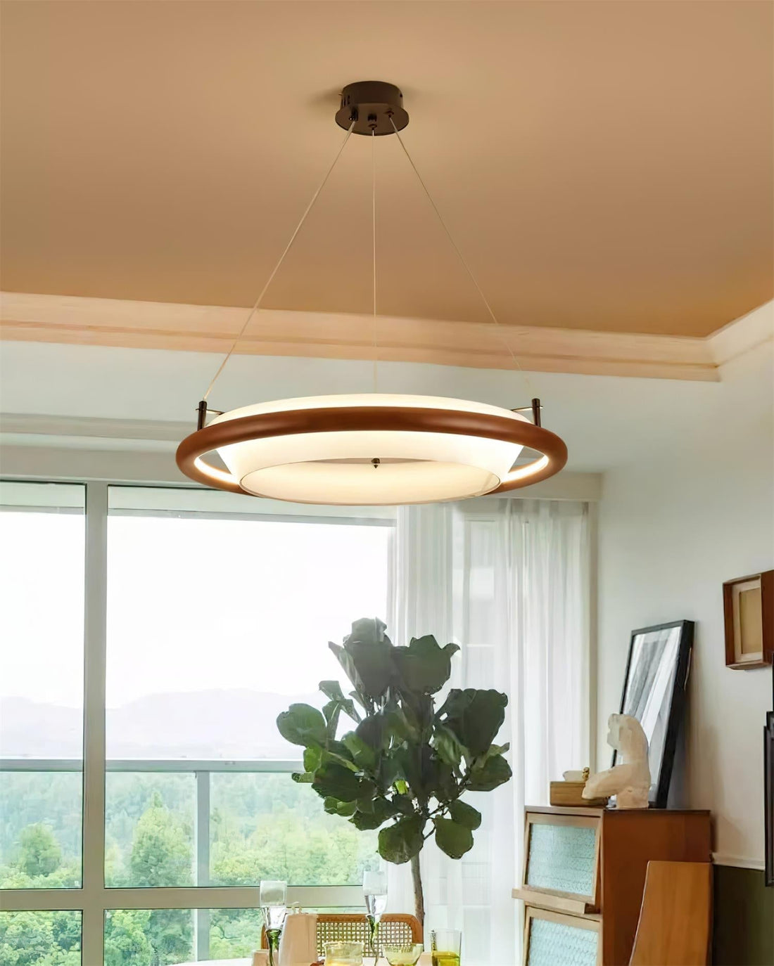 Breno Lustre Anneau en Bois Minimaliste