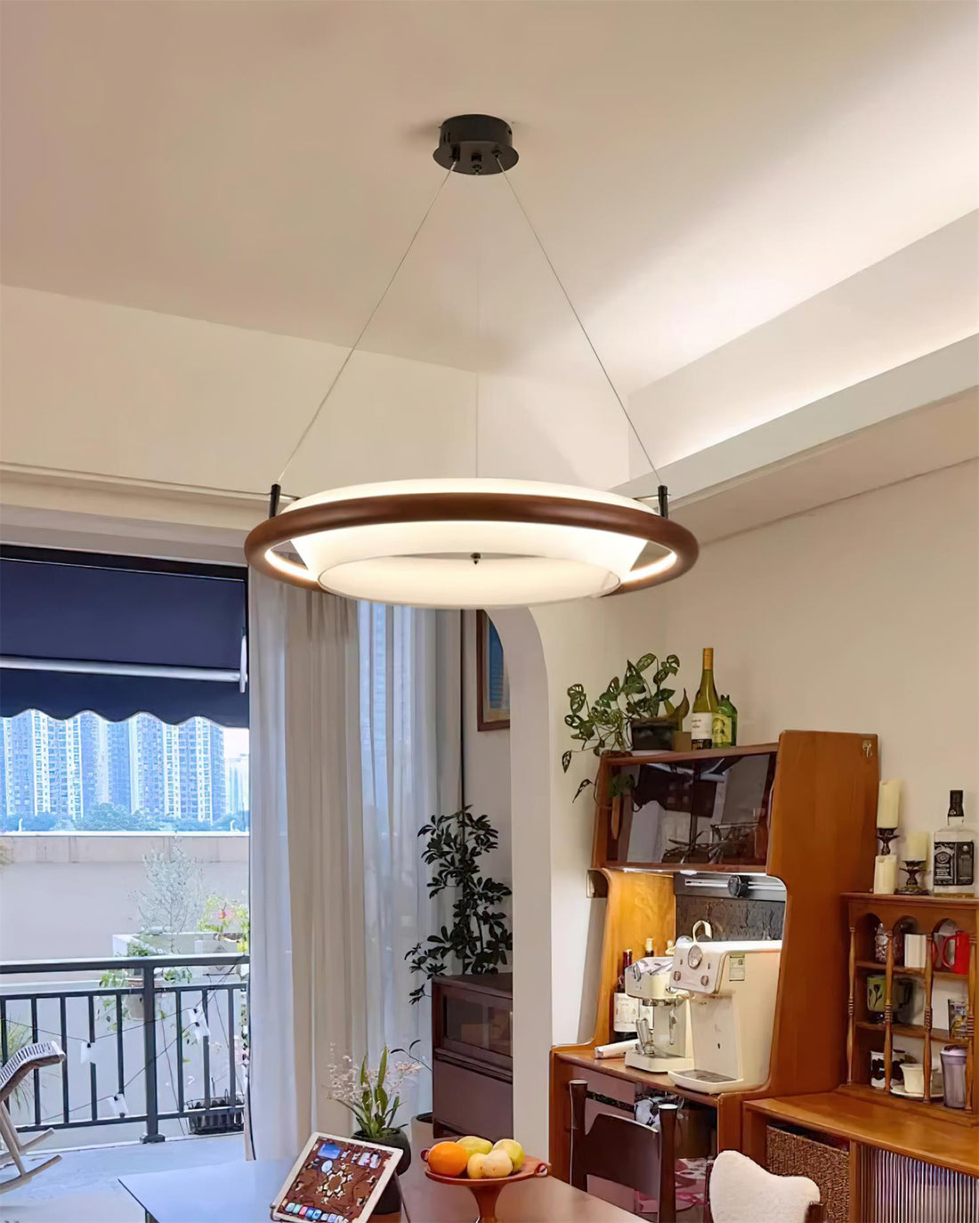 Breno Lustre Anneau en Bois Minimaliste