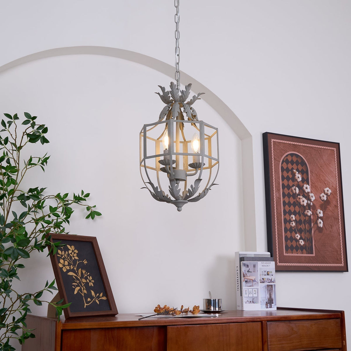 Lustra Lustre Rétro Cage Grise Bougie