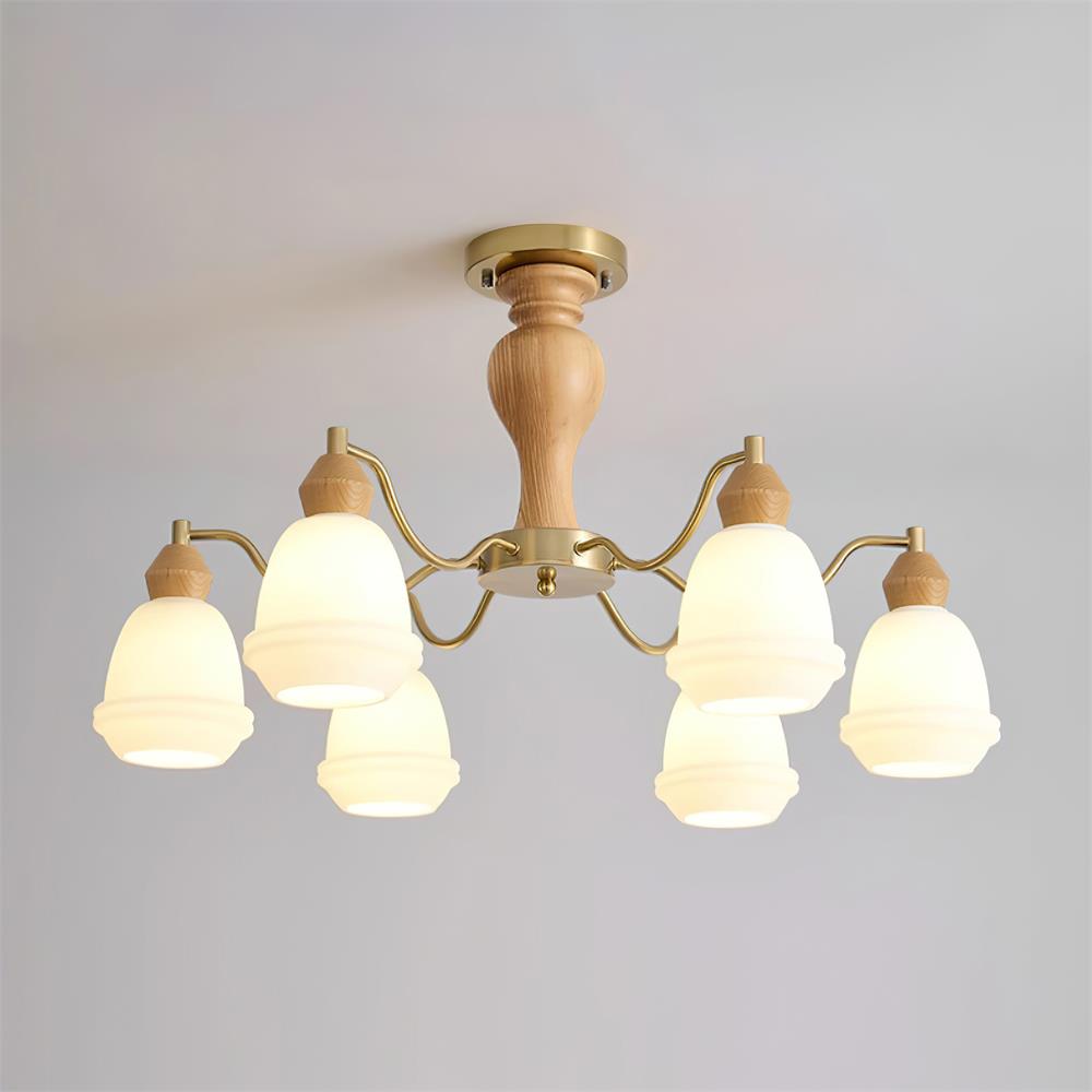 Magiro Lustre Verre Dépoli Bras en Bois