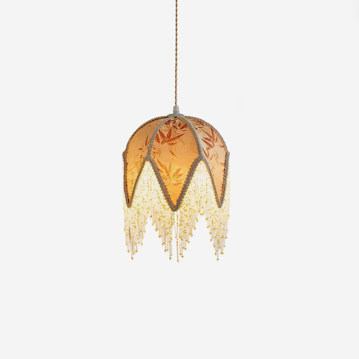 Magnolia Suspension Lampe Pompon Tissu Floral Bambou Franges