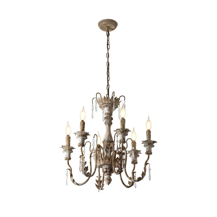 Elmarisra Lustre Métal Bois Massif Sculpté Luxe Vintage