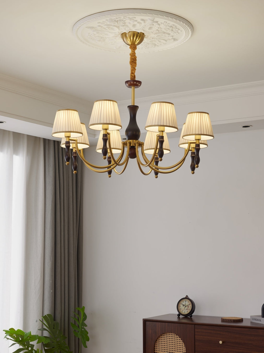 Lustra Lustre Abat-jours Floraux et Noyer