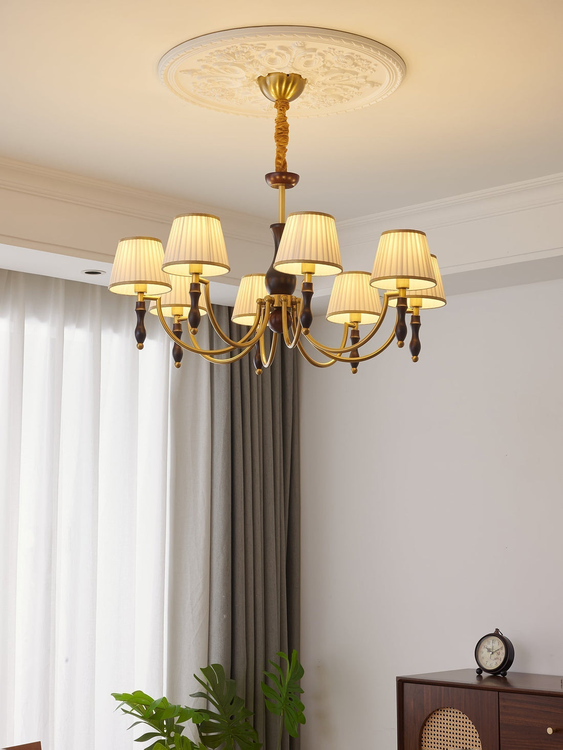 Lustra Lustre Abat-jours Floraux et Noyer