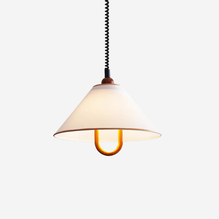 Makoto Suspension Lampe Tissu Cone Bois Réglable