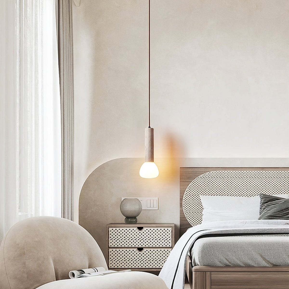 Cicaris Lampe Suspendue Minimaliste en Travertin