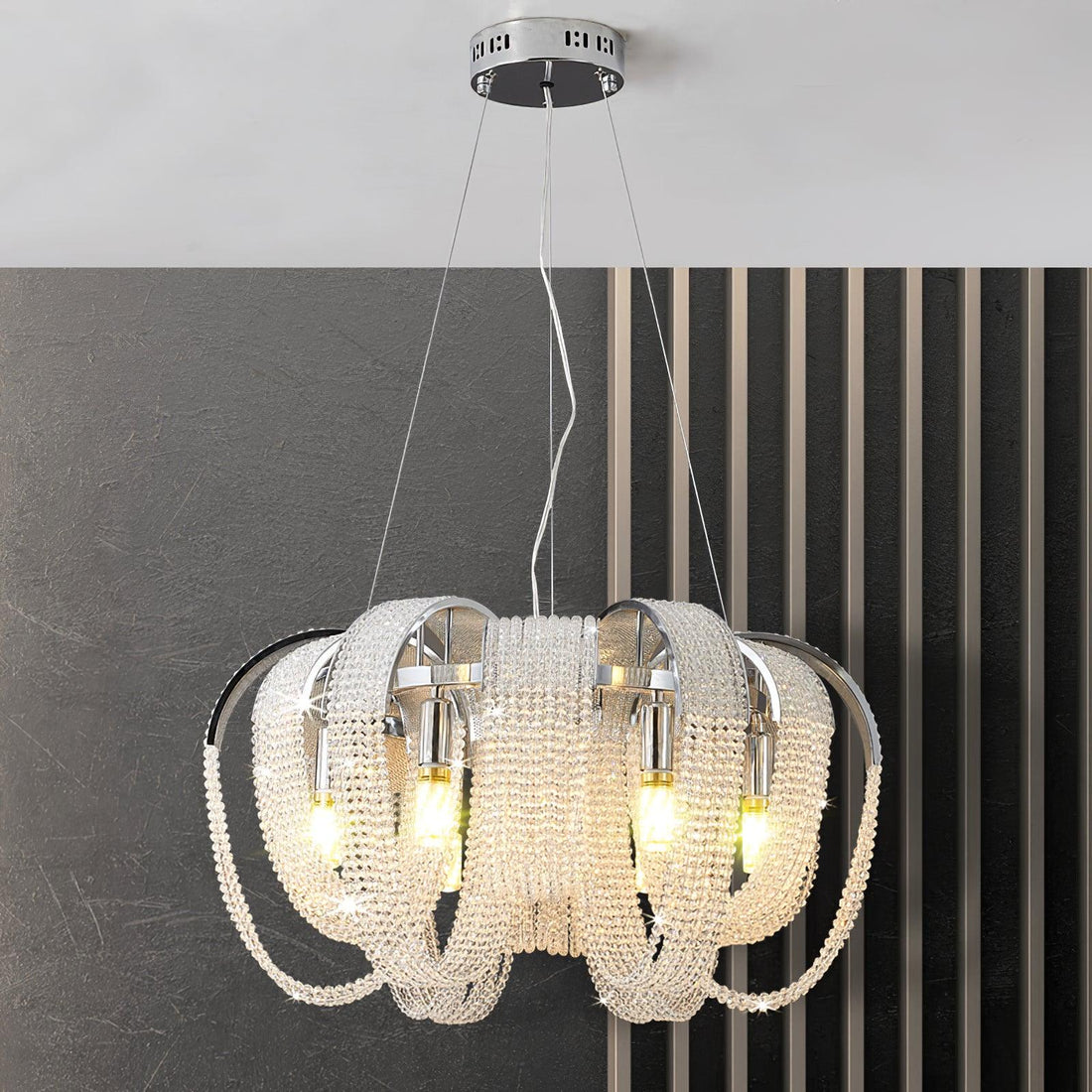 Lustra Lustre Maille Cristal Doré Cascade Scintillante