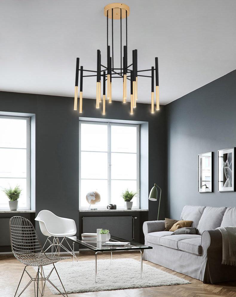 Solara Lustre Moderne Tiges Noir Or