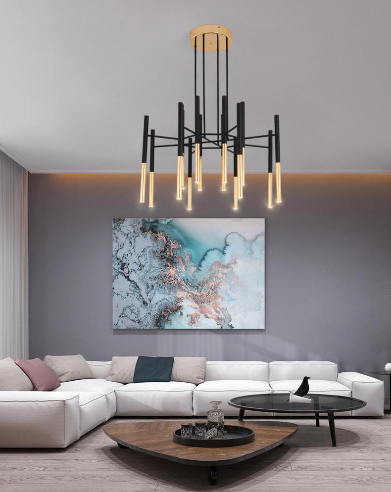 Solara Lustre Moderne Tiges Noir Or