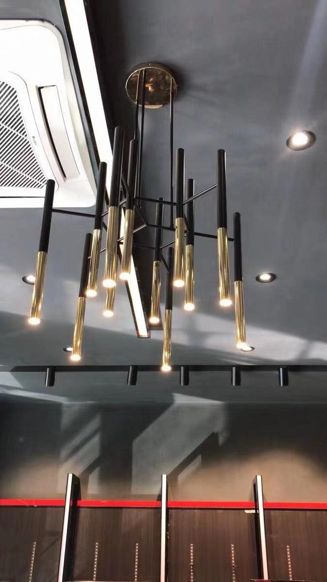 Solara Lustre Moderne Tiges Noir Or