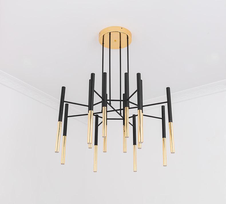Solara Lustre Moderne Tiges Noir Or