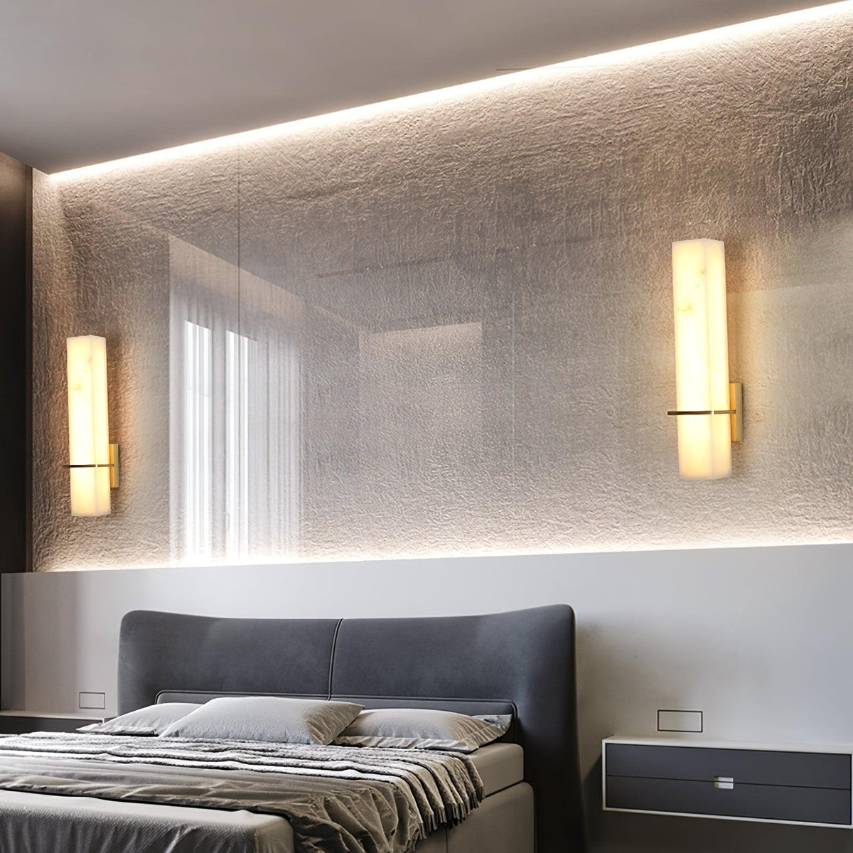Luste Applique Murale en Albâtre Bande en Laiton Forme
