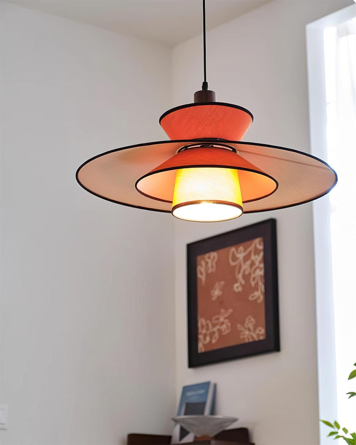 Milano Suspension Lampe Géométrique en Tissu Superposé Rouge