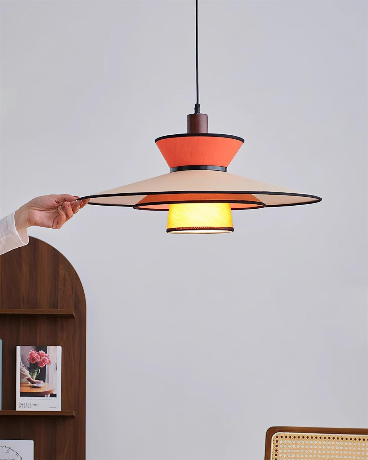 Milano Suspension Lampe Géométrique en Tissu Superposé Rouge